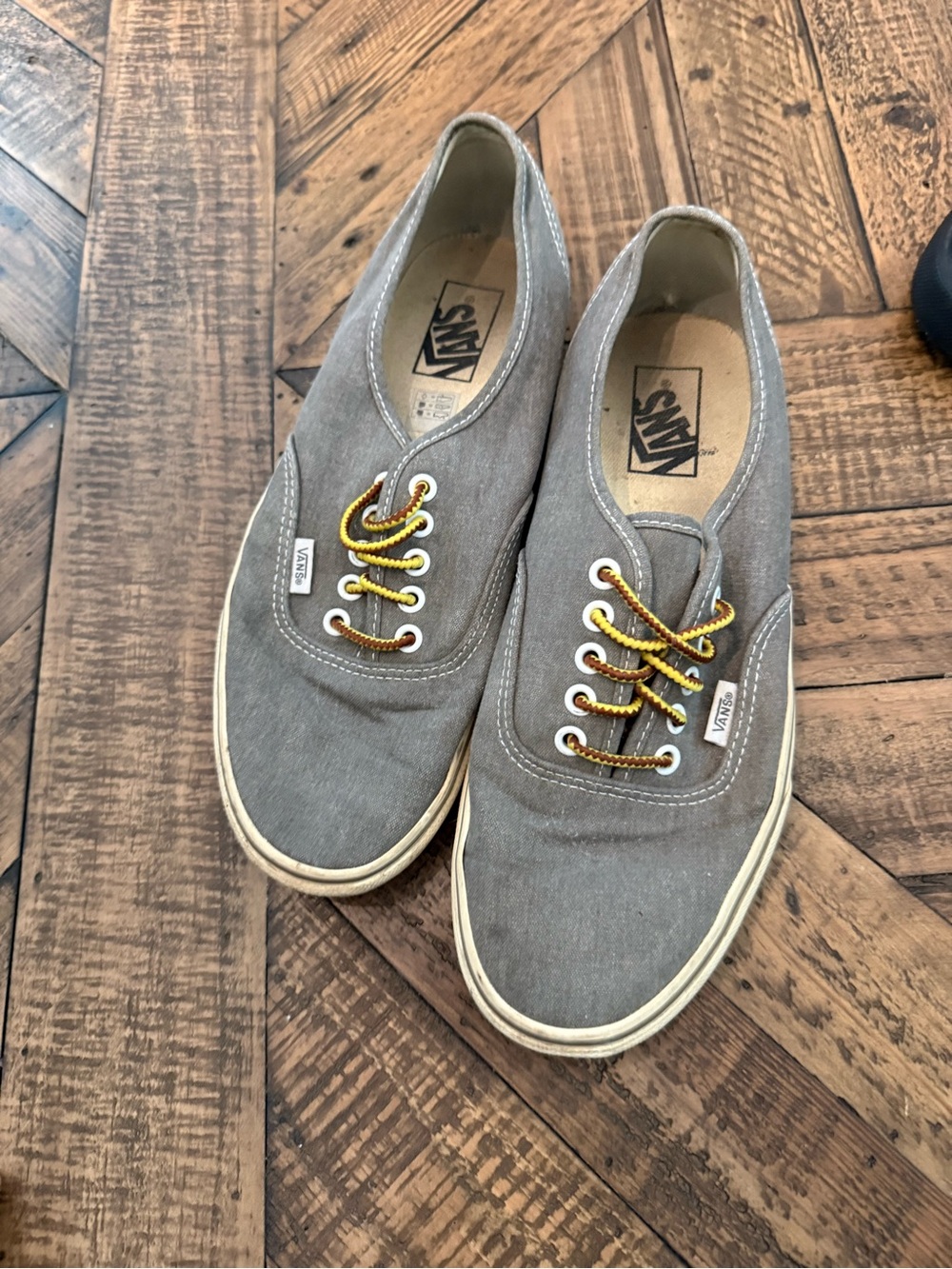 Vans Gray Canvas Sneakers with Yellow Accent Laces